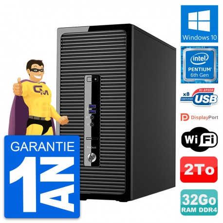 PC Tour HP ProDesk 400 G3 MT Intel G4400 RAM 32Go Disque Dur 2To Windows 10 Wifi