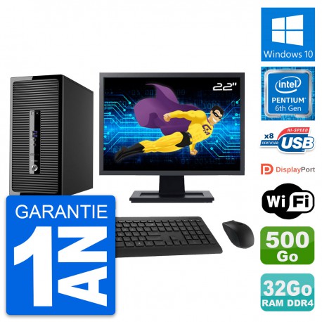 PC Tour HP 400 G3 MT Ecran 22" Intel G4400 RAM 32Go Disque 500Go Windows 10 Wifi