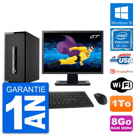 PC Tour HP 400 G3 MT Ecran 27" Pentium G4400 RAM 8Go Disque 1To Windows 10 Wifi