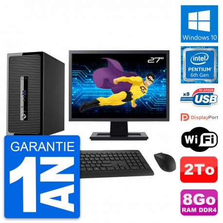 PC Tour HP 400 G3 MT Ecran 27" Pentium G4400 RAM 8Go Disque 2To Windows 10 Wifi