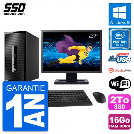 PC Tour HP ProDesk 400 G3 MT Ecran 27" G4400 RAM 16Go SSD 2To Windows 10 Wifi
