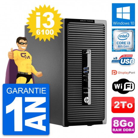 PC Tour HP ProDesk 400 G3 MT Intel i3-6100 RAM 8Go Disque 2To Windows 10 Wifi
