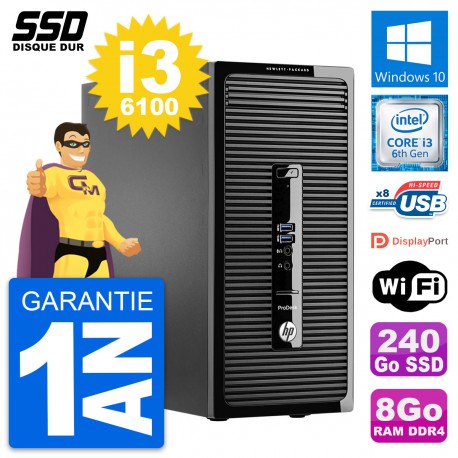 PC Tour HP ProDesk 400 G3 MT Intel i3-6100 RAM 8Go SSD 240Go Windows 10 Wifi