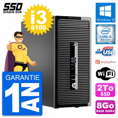 PC Tour HP ProDesk 400 G3 MT Intel Core i3-6100 RAM 8Go SSD 2To Windows 10 Wifi