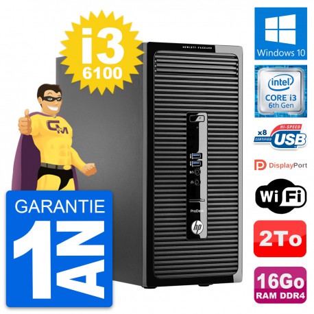 PC Tour HP ProDesk 400 G3 MT Intel i3-6100 RAM 16Go Disque 2To Windows 10 Wifi