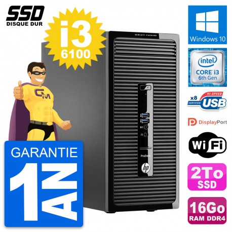 PC Tour HP ProDesk 400 G3 MT Intel Core i3-6100 RAM 16Go SSD 2To Windows 10 Wifi