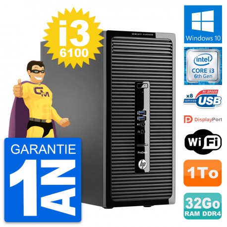PC Tour HP ProDesk 400 G3 MT Intel i3-6100 RAM 32Go Disque 1To Windows 10 Wifi