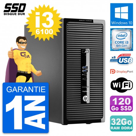 PC Tour HP ProDesk 400 G3 MT Intel i3-6100 RAM 32Go SSD 120Go Windows 10 Wifi