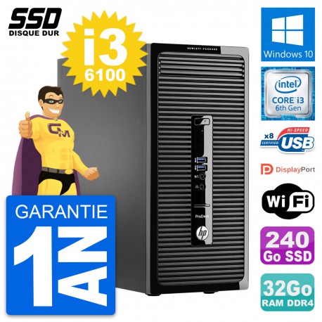 PC Tour HP ProDesk 400 G3 MT Intel i3-6100 RAM 32Go SSD 240Go Windows 10 Wifi