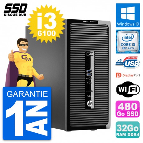 PC Tour HP ProDesk 400 G3 MT Intel i3-6100 RAM 32Go SSD 480Go Windows 10 Wifi