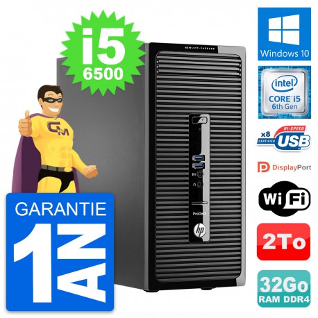 PC Tour HP ProDesk 400 G3 MT Intel i5-6500 RAM 32Go Disque 2To Windows 10 Wifi