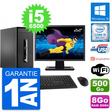 PC Tour HP 400 G3 MT Ecran 22" Core i5-6500 RAM 8Go Disque 500Go Windows 10 Wifi