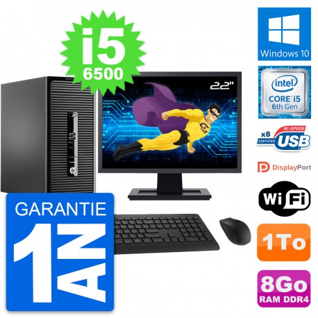 PC Tour HP 400 G3 MT Ecran 22" Intel i5-6500 RAM 8Go Disque 1To Windows 10 Wifi