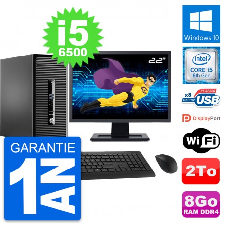 PC Tour HP 400 G3 MT Ecran 22" Intel i5-6500 RAM 8Go Disque 2To Windows 10 Wifi