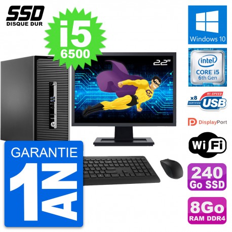 PC Tour HP 400 G3 MT Ecran 22" Intel i5-6500 RAM 8Go SSD 240Go Windows 10 Wifi