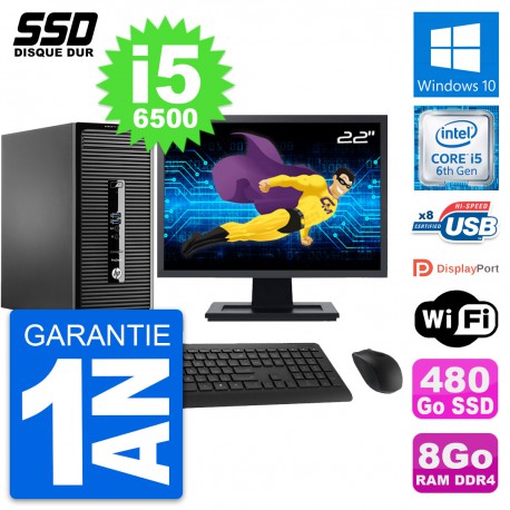 PC Tour HP 400 G3 MT Ecran 22" Intel i5-6500 RAM 8Go SSD 480Go Windows 10 Wifi