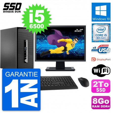 PC Tour HP ProDesk 400 G3 MT Ecran 22" i5-6500 RAM 8Go SSD 2To Windows 10 Wifi