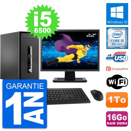 PC Tour HP 400 G3 MT Ecran 22" Intel i5-6500 RAM 16Go Disque 1To Windows 10 Wifi