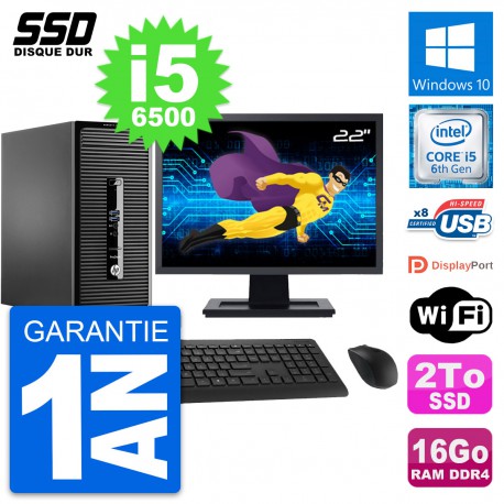 PC Tour HP ProDesk 400 G3 MT Ecran 22" i5-6500 RAM 16Go SSD 2To Windows 10 Wifi