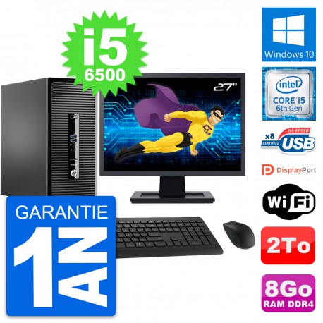 PC Tour HP 400 G3 MT Ecran 27" Intel i5-6500 RAM 8Go Disque 2To Windows 10 Wifi
