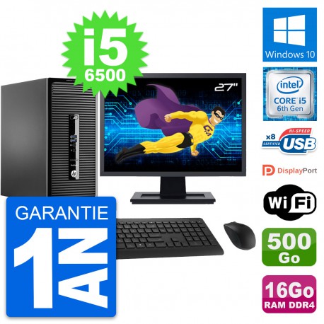 PC Tour HP 400 G3 MT Ecran 27" i5-6500 RAM 16Go Disque Dur 500Go Windows 10 Wifi