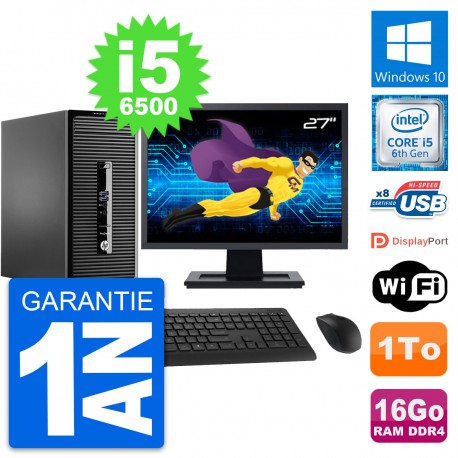 PC Tour HP 400 G3 MT Ecran 27" Intel i5-6500 RAM 16Go Disque 1To Windows 10 Wifi