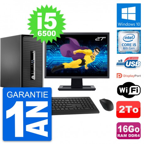 PC Tour HP 400 G3 MT Ecran 27" Intel i5-6500 RAM 16Go Disque 2To Windows 10 Wifi