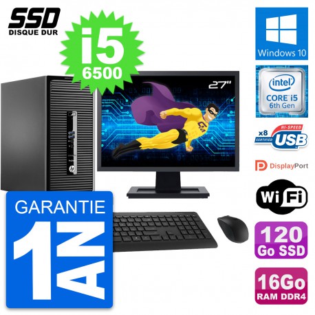 PC Tour HP 400 G3 MT Ecran 27" Intel i5-6500 RAM 16Go SSD 120Go Windows 10 Wifi