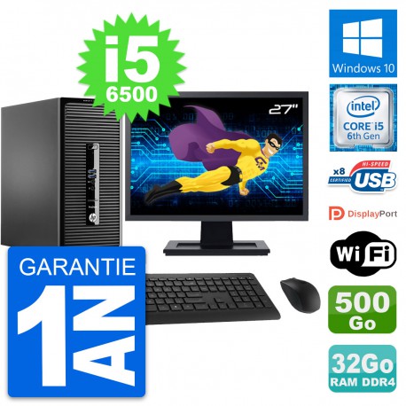 PC Tour HP 400 G3 MT Ecran 27" i5-6500 RAM 32Go Disque Dur 500Go Windows 10 Wifi
