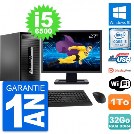 PC Tour HP 400 G3 MT Ecran 27" Intel i5-6500 RAM 32Go Disque 1To Windows 10 Wifi