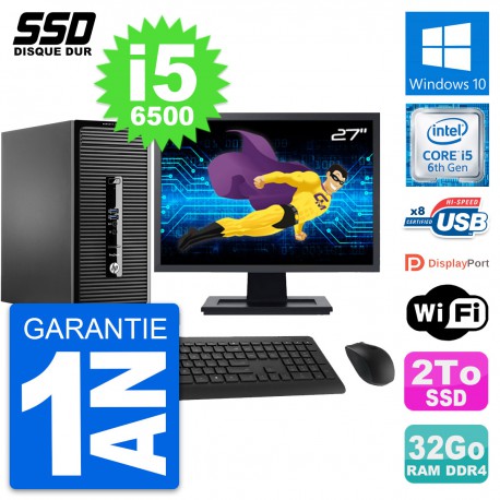 PC Tour HP ProDesk 400 G3 MT Ecran 27" i5-6500 RAM 32Go SSD 2To Windows 10 Wifi