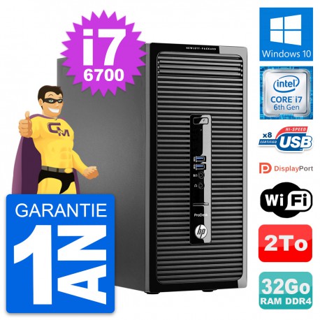 PC Tour HP ProDesk 400 G3 MT Intel i7-6700 RAM 32Go Disque 2To Windows 10 Wifi