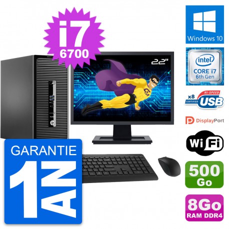 PC Tour HP 400 G3 MT Ecran 22" Core i7-6700 RAM 8Go Disque 500Go Windows 10 Wifi
