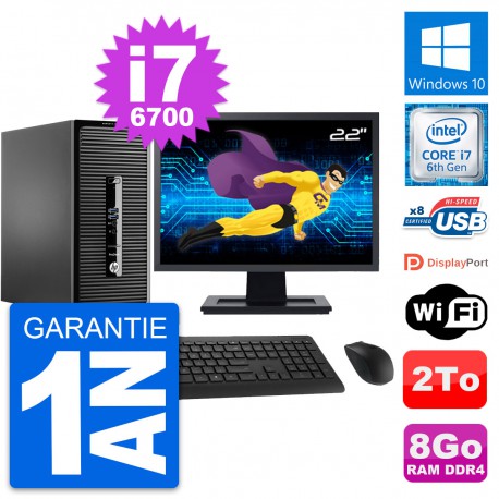 PC Tour HP 400 G3 MT Ecran 22" Intel i7-6700 RAM 8Go Disque 2To Windows 10 Wifi