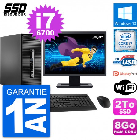 PC Tour HP ProDesk 400 G3 MT Ecran 22" i7-6700 RAM 8Go SSD 2To Windows 10 Wifi