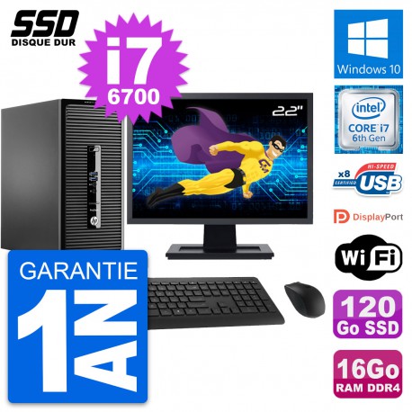 PC Tour HP 400 G3 MT Ecran 22" Intel i7-6700 RAM 16Go SSD 120Go Windows 10 Wifi