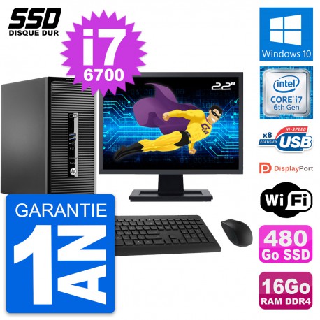 PC Tour HP 400 G3 MT Ecran 22" Intel i7-6700 RAM 16Go SSD 480Go Windows 10 Wifi