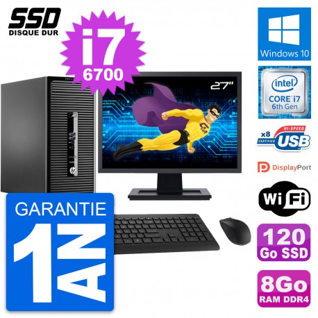 PC Tour HP 400 G3 MT Ecran 27" Intel i7-6700 RAM 8Go SSD 120Go Windows 10 Wifi
