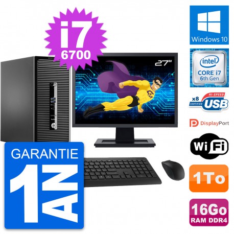 PC Tour HP 400 G3 MT Ecran 27" Intel i7-6700 RAM 16Go Disque 1To Windows 10 Wifi