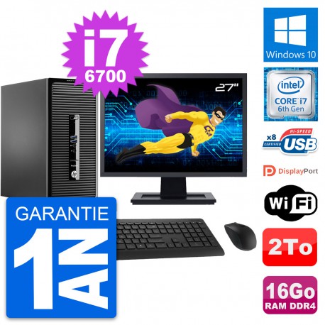 PC Tour HP 400 G3 MT Ecran 27" Intel i7-6700 RAM 16Go Disque 2To Windows 10 Wifi