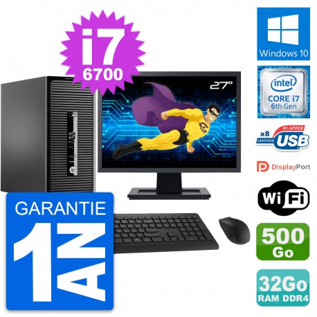 PC Tour HP 400 G3 MT Ecran 27" i7-6700 RAM 32Go Disque Dur 500Go Windows 10 Wifi