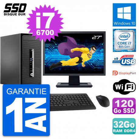 PC Tour HP 400 G3 MT Ecran 27" Intel i7-6700 RAM 32Go SSD 120Go Windows 10 Wifi