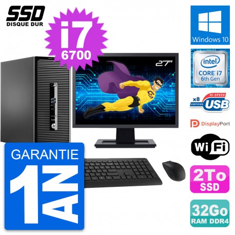 PC Tour HP ProDesk 400 G3 MT Ecran 27" i7-6700 RAM 32Go SSD 2To Windows 10 Wifi