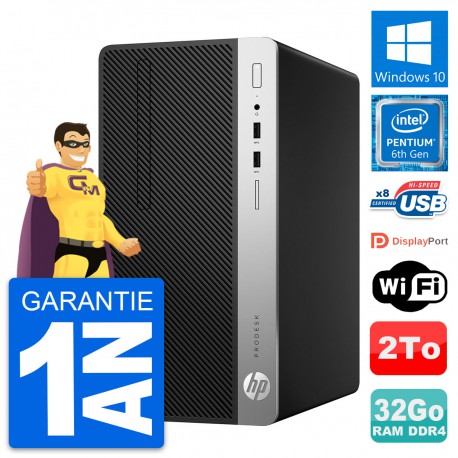 PC Tour HP ProDesk 400 G4 MT Intel G4400 RAM 32Go Disque Dur 2To Windows 10 Wifi