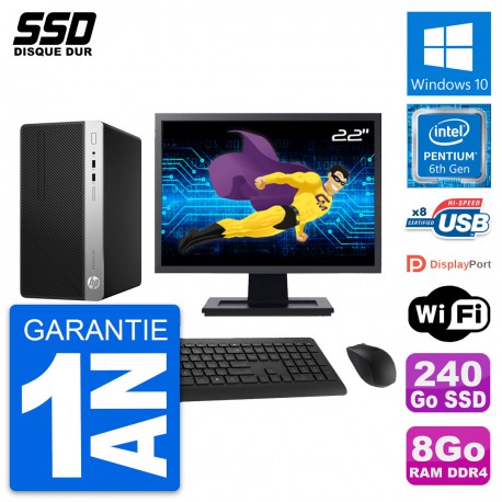 PC Tour HP 400 G4 MT Ecran 22" Pentium G4400 RAM 8Go SSD 240Go Windows 10 Wifi