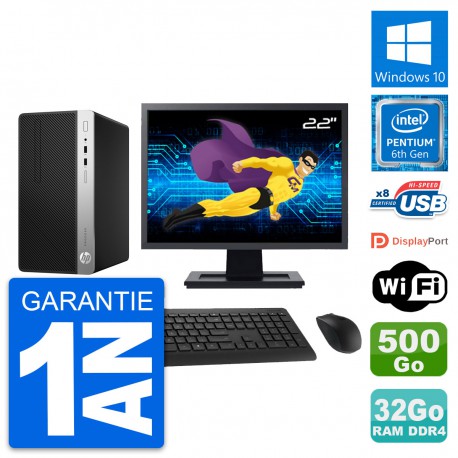 PC Tour HP 400 G4 MT Ecran 22" Intel G4400 RAM 32Go Disque 500Go Windows 10 Wifi