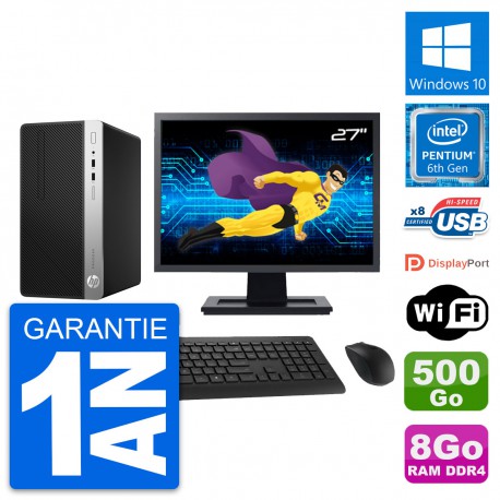 PC Tour HP 400 G4 MT Ecran 27" Intel G4400 RAM 8Go Disque 500Go Windows 10 Wifi