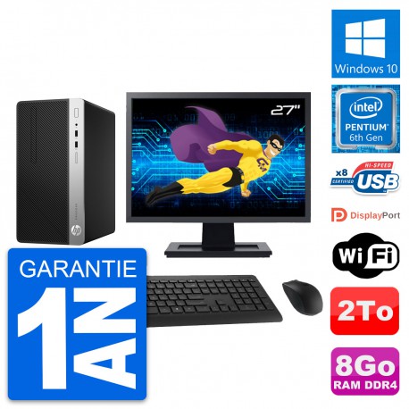 PC Tour HP 400 G4 MT Ecran 27" Pentium G4400 RAM 8Go Disque 2To Windows 10 Wifi