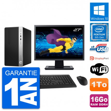 PC Tour HP 400 G4 MT Ecran 27" Pentium G4400 RAM 16Go Disque 1To Windows 10 Wifi
