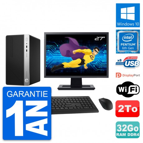 PC Tour HP 400 G4 MT Ecran 27" Pentium G4400 RAM 32Go Disque 2To Windows 10 Wifi